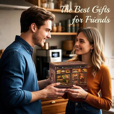 Набір для створення книжкового куточка CUTEBEE Будиночки для ляльок своїми руками, мініатюрний набір для дорослих зі світлодіодним підсвічуванням, дерев&39яний 3D-пазл та підставка для книг прикраса та подарунок для книжкової полиці (кав&39ярня Corner)