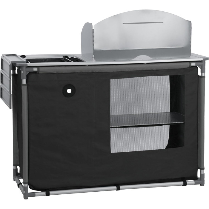 Кемпінгова шафа CampFeuer Кемпінгова кухня з алюмінієвою рамою Бризкозахисний екран та раковина 117 см x 50 см x 109,5 см Кемпінгова полиця, Складана кемпінгова шафа, Кемпінгова кухня, Кемпінгові меблі