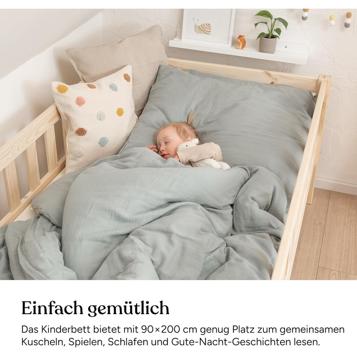 Дитяче ліжко Ehrenkind Lille Дитяче ліжко 90x200 см зі знімними дерев&39яними захисними поручнями, сертифіковане FSC Дитяче ліжко 90x200 світло-сірий колір 90 x 200 см (основа) світло-сірий колір