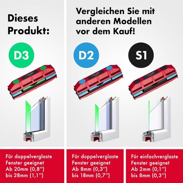 Тірольський магнітний засіб для миття вікон Одинарний та подвійний склопакет ТІЛЬКИ 20мм-28мм Очищувач скла Glider D-3 Мотузка для захисту від падіння 3М Двостороннє чищення Для подвійного вікна товщиною 20-28 мм (зелений)