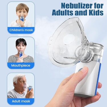 Інгалятор для дітей та дорослих - небулайзер небулайзер дитячий, ультразвуковий інгалятор від застуди, інгалятор з мундштуком та 2-ма масками (синій) Один розмір Синій