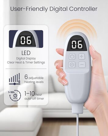 Ковдра з підігрівом anysun, нагрівальні подушечки 200x180 см, ковдра з підігрівом та автоматичним вимкненням, 6 налаштувань нагріву, 10-годинний таймер, електрична ковдра з підігрівом та захистом від перегріву для ліжка, дивана, можна прати в пральній маш