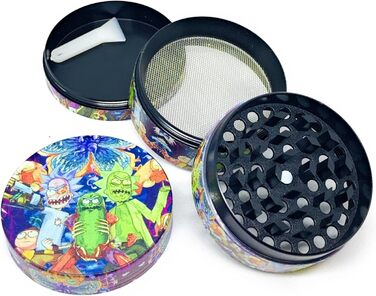 Шліфувальна машина Rick and Morty з 4 частин 50 мм подрібнювач спецій з цинкового сплаву Міцні подрібнювачі сушених трав з маленькою лопаткою для пилку з магнітною застібкою для ідеального закриття