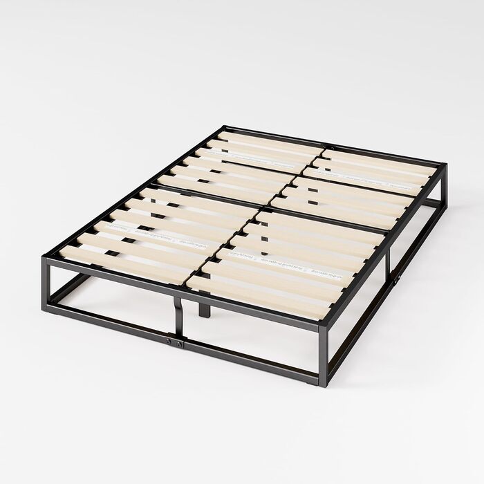 Ліжко Zinus Joseph 135 x 190 см - Висота 25 см з місцем для зберігання під ліжком - Каркас ліжка-платформи з металу з дерев&39яними тримачами для ламелей - Чорний 135x190 см Срібний