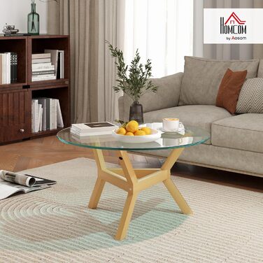 Журнальний столик HOMCOM із загартованого скла, стіл для вітальні з регульованими подушками для ніг та сталевим каркасом, круглий бічний столик для вітальні, прозорий, Ø80 x 45 см