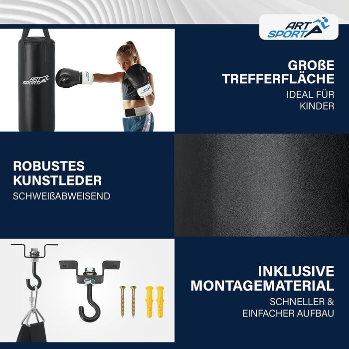 Боксерська груша ArtSport Punching Bag Kids - підвісна боксерська груша 8 кг в комплекті з боксерськими рукавичками, бинтом і кріп