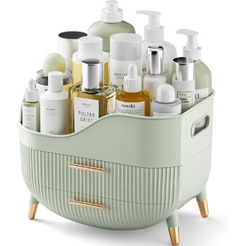 Органайзер для макіяжу Kousee з шухлядами, органайзер для догляду за шкірою для туалетного столика, коробка для зберігання з ручкою, велика вітрина для косметики для комода, стільниця для ванної кімнати кольору м&39ятно-зеленого