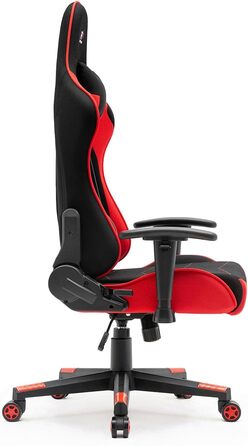Тканинне ігрове крісло SRACER R6, ігрове крісло до 130 кг, гоночне крісло з підголівником, з поперековою опорою, з 2D підлокітниками, чорно-червоне