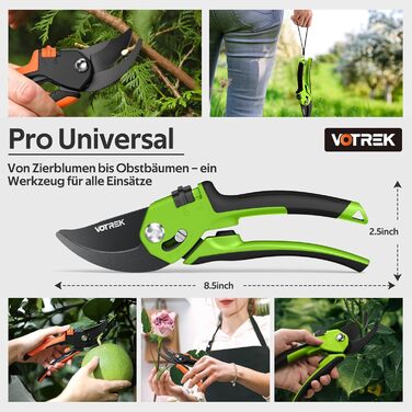 Садові ножиці з двостороннім механізмом 8,5 дюймів з плавним відкриванням ручки, професійні ножиці для троянд та дерев зі сталі SK5 та внутрішньою пружиною для легкого обрізання ідеально підходять для людей зі слабкими руками. Браслет Подарунковий зелений