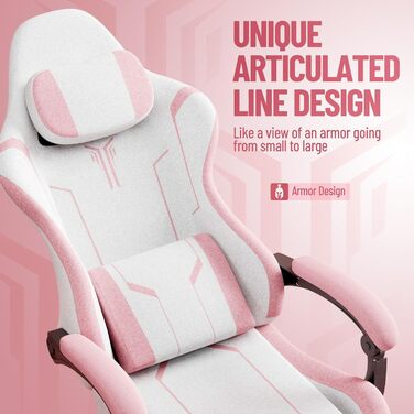 Ігрове крісло з поперековою опорою, дихаюча високоякісна тканина та штучна шкіра, ергономічне офісне крісло, крісло для ПК, регульована спинка, міцне ігрове крісло, висувна підставка для ніг, рожева бавовна та льон, рожева нова версія