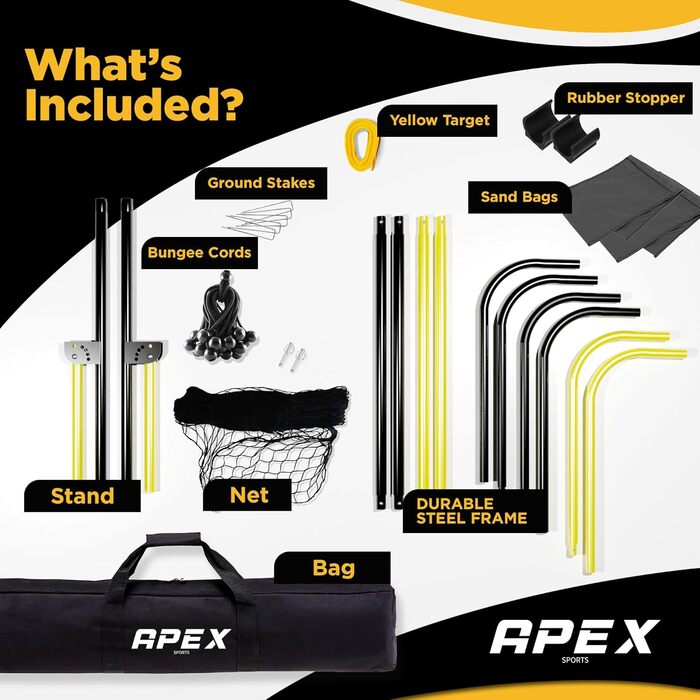 Регульована волейбольна сітка Apex Sports для відскоку, 2,1 x 1,2 м тренажер для тренування відскоків з регулюванням кута