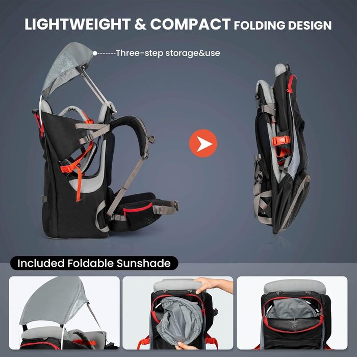 Дитячий рюкзак WIPHA, ергономічна дитяча коляска для походів із сонцезахисним навісом, безпечний похідний рюкзак із великим просто
