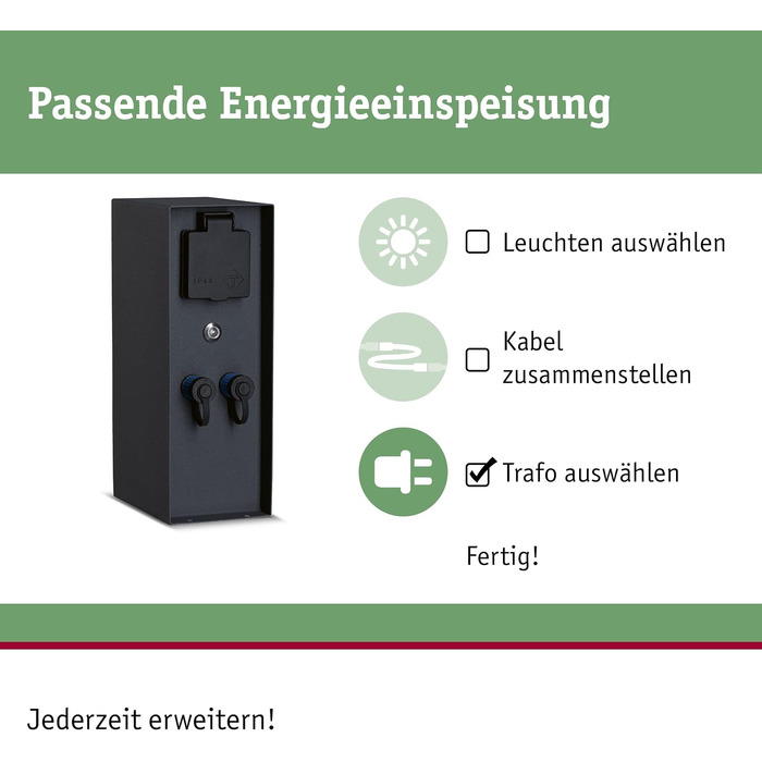 Стілб-розетка Paulmann Rio Plug & Shine для зовнішнього освітлення з датчиком сутінків, IP44, антрацит (2 шт. 230В, 2 шт. Plug & Shine 24В)