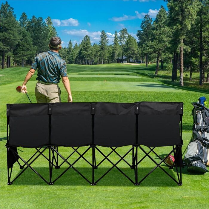 Лавка для кемпінгу Yaheetech, складна лавка, запасна лавка, футбольне сидіння, складна лавка для 4 осіб з сумкою для перенесення, чорна, 184x50x82,5 см