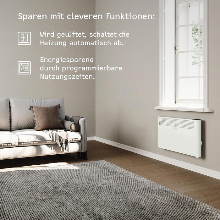 Настінний конвекторний обігрівач STIEBEL ELTRON CNS 1500 Plus LCD, 1,5 кВт для площі приблизно 20 м, сертифікований TV, РК-дисплей, тижневий таймер, енергозберігаючий електричний обігрівач, білий, 205856, настінний монтаж, металевий корпус 2025, без 130-х