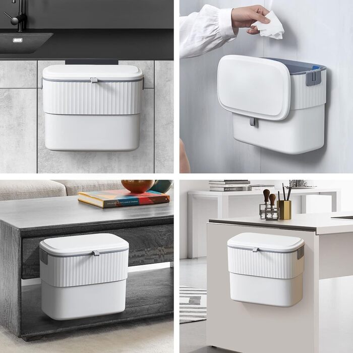 Сміттєвий бак для кухні ELPHECO - підвісний сміттєвий бак на 1,8 галона з кришкою, настінний сміттєвий бак на 7 літрів для дверей