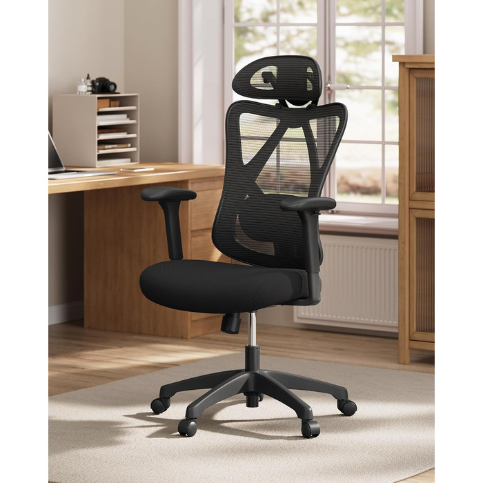 Ергономічне офісне крісло SONGMICS OBN063B01, навантаження до 150 кг, сітка, чорний