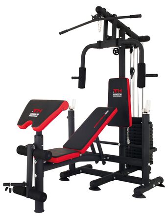 Універсальна силова станція Hansson Sports, багатофункціональна силова лава зі стійкою для штанги, тяга лати, розгинання ніг &quotметелик&quot, згинання ніг, вага 65 кг, складна A Силова лава