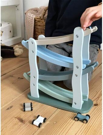 Невелика пішохідна гоночна траса в каскадному стилі з дерева, з чотирма дерев&39яними автомобілями, для дітей від 3 років, 11651,