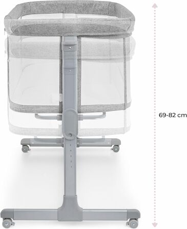 Дитяче ліжечко та дорожнє ліжечко Moby System з матрацом - Luna 3в1 - Дитяче дорожнє ліжечко з регульованою висотою, приліжкове ліжечко до 9 кг, знімна бічна панель, 4 транспортні колеса, сірий