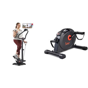 Комплект для фітнесу Sunny Health & Fitness смарт-мінівелотренажер для рук і ніг степпер 2-в-1 з еспандерами та поручнем, низькоімпактне кардіо, регульований, до 150 кг