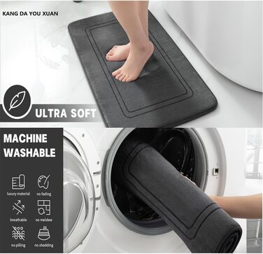 Комплект килимків для ванної кімнати, 3 предмети, піна з ефектом пам&39яті, нековзний та вбираючий, можна прати, м&39який та швидковисихаючий, килимок для душу, туалету та ванни, сірий, 120 x 50 см 50 x 80 см 50 x 60 см