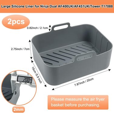 Аерофритюрниця BYKITCHEN 2PCS із силіконовою формою для ніндзя, аксесуари для AF400EU, багаторазова фритюрниця Силіконова каструля для Ninja Foodi/Innsky та інші двозонні фритюрниці