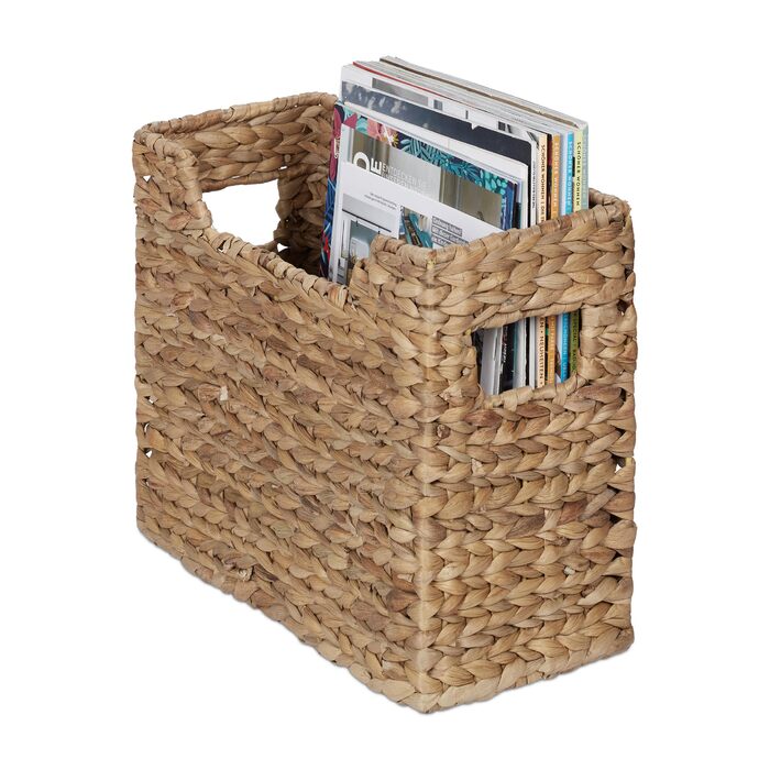 Стійка для газет Relaxdays, водяний гіацинт, висота та ширина 25 x 34,5 x 15,5 см, плетений тримач для документів, органайзер, натуральний колір