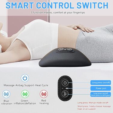 Поперекова опорна подушка 3-в-1, електрична поперекова опорна подушка з підігрівом та вібрацією, поперековий масажер для полегшення болю в попереку та хребті (A)