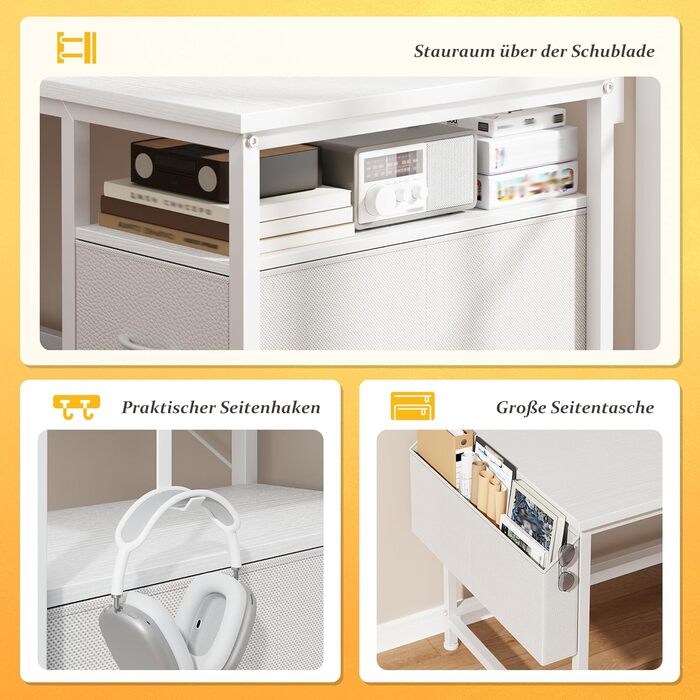 Письмовий стіл 120x48 см з 2 шухлядами, пропонує місце для зберігання, комп&39ютерний стіл, ігровий стіл з підставкою для монітора, 2 гачки для зберігання, відділення для організації кабелів, підходить для працівників з дому та геймерів, білий 120x48 см