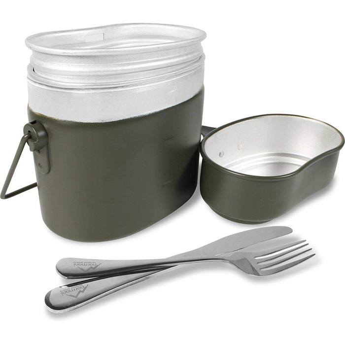 Набір столових приборів Збройних сил Німеччини, включаючи столові прибори та алюмінієвий посуд, оливково-зелений, 2 предмети, універсальний розмір