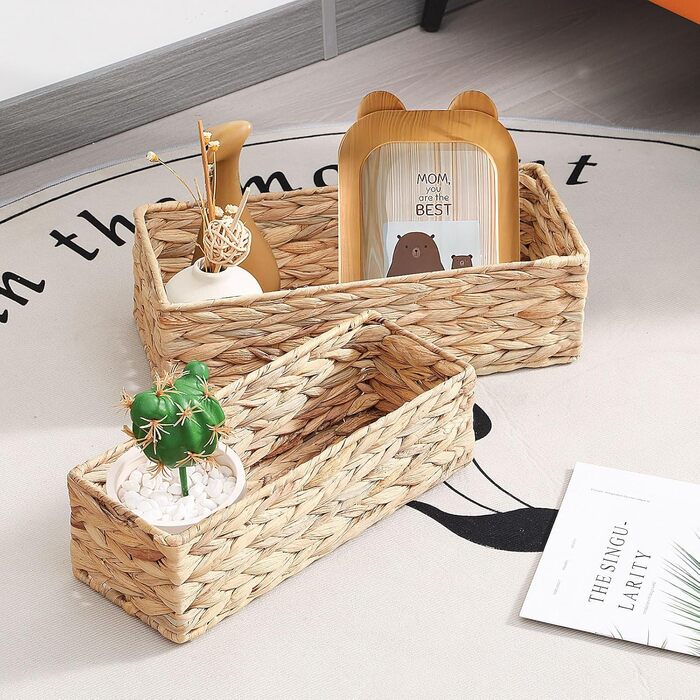 Кошики для зберігання, плетена коробка для зберігання з 2 предметів, плетений кошик для ванної кімнати, штабелювані кошики на полиці, кошик для зберігання для спальні, водяний гіацинт, 2 предмети, натуральний (водяний гіацинт)