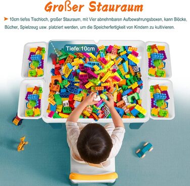 Дитячий набір столу та стільців 6-в-1, сумісний набір столів для різних видів діяльності, стіл для рукоділля з 2 стільцями та 163 будівельними блоками, багатофункціональний навчальний та ігровий стіл з місцем для зберігання, подарунок з будівельними блока