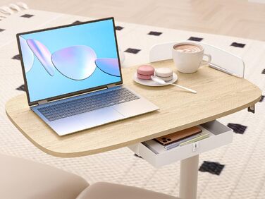 С-подібний журнальний столик, регульований по висоті з колесами, мобільний стіл з шухлядами, невеликий столик для ноутбука з регульованою висотою, пневматичний стоячий стіл для дивана, ліжка, вітальні, дуб, 75 x 45 см