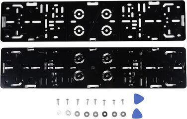 Набір з 2-х тримачів для номерних знаків Frameless - Тримач номерних знаків автомобільний універсальний & Weatherproof - для номерних знаків німецького стандарту - Тримач автомобільного номерного знака в чорному кольорі - 520x110мм