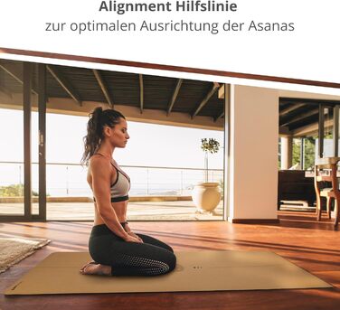 Килимок для йоги преміум-класу з корком (товщина 4 мм) - Нековзний килимок для фітнесу з лініями вирівнювання - Килимок для пілатесу Сумка для йоги Мандала