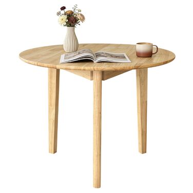 Круглий обідній стіл QLLY з масиву дерева, кухонний стіл, дерев&39яний стіл, плоскі ніжки (натуральний, 80 см, бежевий-круглий, 80 x 80 см)