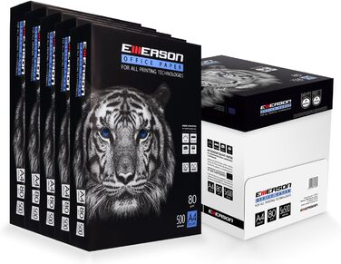 Папір для копіювання принтера Emerson TIGER A4 210 x 297 мм А4 Ксерокопний папір Білизна 146 CIE 80 г/м2 5x500 аркушів Принтер лазерний, струменевий, ксерокопійний, факсимільний Папір для ксерокопіювання