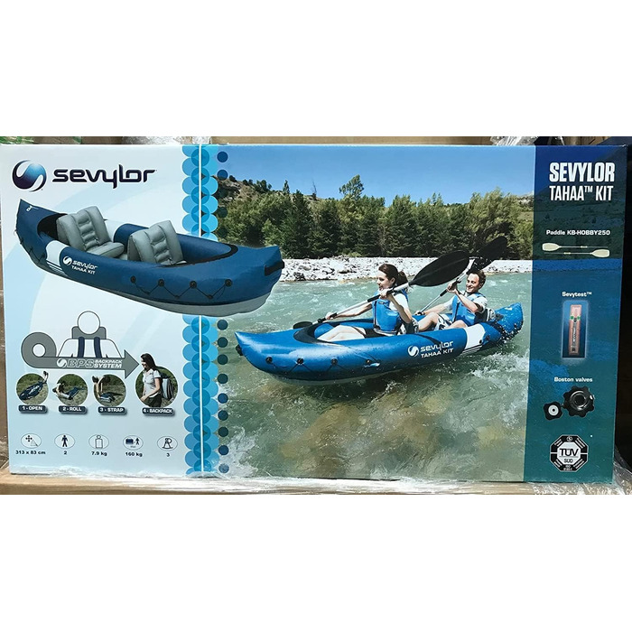 Каяк Sevylor Tahaa, включаючи весло, надувне каное для 2 осіб, надувний човен, водний велосипед з міцною ПВХ-оболонкою, ремені для кріплення багажу, конструкція з ручкою для високої стійкості на воді, одномісний