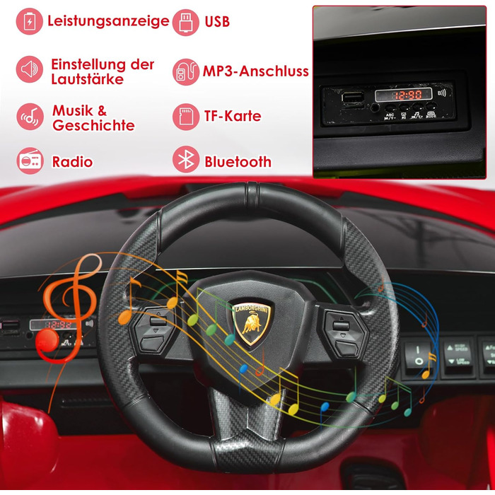 Дитячий електромобіль COSTWAY 12V Lamborghini з пультом дистанційного керування 2.4G, дитячий автомобіль 3-5 км/год з MP3, радіо,