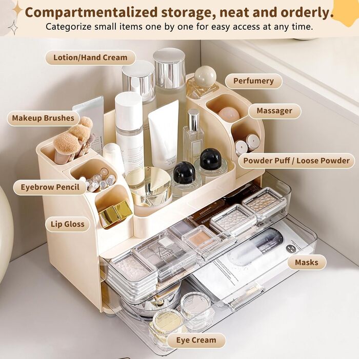 Органайзер для косметики з шухлядами, органайзер для пензлів, пластикова коробка для зберігання косметики, органайзер для засобів догляду за шкірою, багатофункціональний органайзер, коробка для зберігання косметики для туалетного столика.