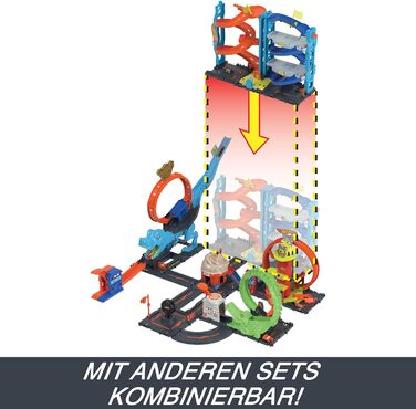 Міський трек Hot Wheels з 1 машиною, гоночна вежа 2-в-1, конвертується з одноколійної в двоколійну, ручний підйомник, HKX43 Race T