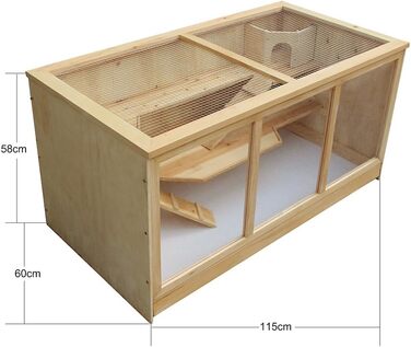 Клітка Wiltec XXL для гризунів, 3-ярусна, квадратна, 1150 x 600 x 580 мм, дерев&39яна, з кришкою на петлях та оглядовим віконцем, будиночок для дрібних тварин, клітка для мишей, клітка для хом&39яків
