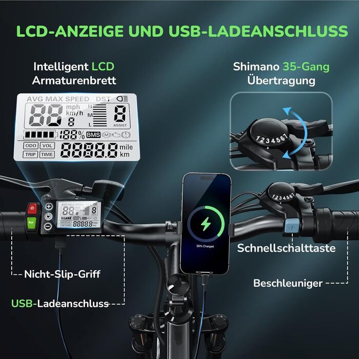 Електровелосипед Finbike для дорослих 250 Вт, 14&quot/16&quot/26&quot гірський та складний, електричний велосипед із запасом ходу 25/55 миль, 25 км/год для чоловіків та жінок, 7-швидкісна коробка передач, амортизація, 26 дюймів - 36 В 10,4 Аг - гірський в