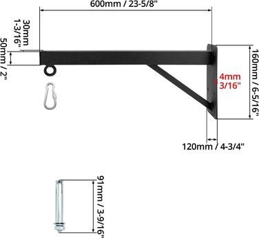 Настінний кронштейн для боксерської груші в комплекті з кріпильними гвинтами - міцна сталь - 60 см - вантажопідйомність 150 кг