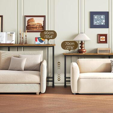 Вузький консольний столик, вузький столик для передпокою, столик для передпокою довжиною 180 см, 1 розетка змінного струму, 1 порт USB-A, 1 порт Type-C, для вітальні, передпокою, вінтажний коричнево-чорний XCT08CBR 180 x 15 x 70-90 см Вінтажний коричневий