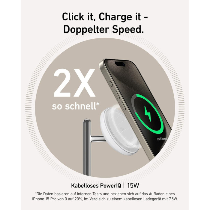 Бездротова зарядна станція Anker MagGo 3-в-1, підставка для бездротової зарядки 15 Вт, сумісна з MagSafe, сертифікована Qi2, для i