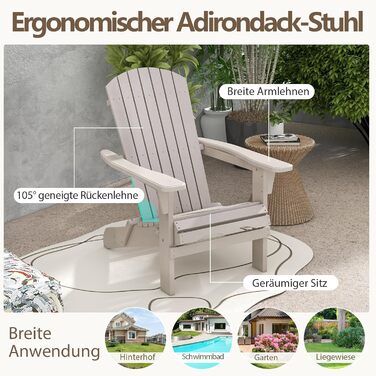 Складане крісло COSTWAY Adirondack, комплект з 2 шт. , дерев&39яне крісло Adirondack, садове крісло з високою спинкою та широкими підлокітниками для саду, патіо, вантажопідйомність 180 кг (сіре) сірого кольору, комплект з 2 шт.