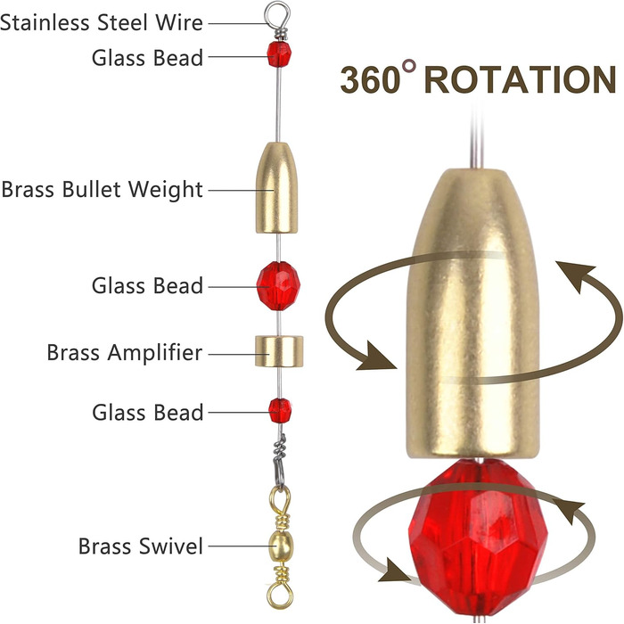 Рибальські оснастки Carolina, 5 шт. , готова оснастка CRR Carolina Ready Rig з латуні, попередньо зібрана, з рибальським вантажем, вертлюгом для лову окуня, для морської та прісної води, розміри 1/4, 3/8, 1/2, 3/4, 28,3 г, золотистого кольору, 3/4 унції -