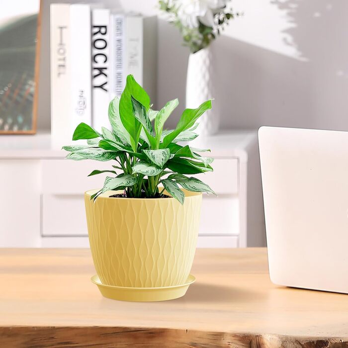 Набір з 5 квіткових горщиків із системою поливу, горщики для рослин діаметром 20,3 см із системою поливу, кашпо з блюдцем, набір квіткових горщиків, ідеально підходить для кімнатних та балконних садів, різнокольорові 8 дюймів